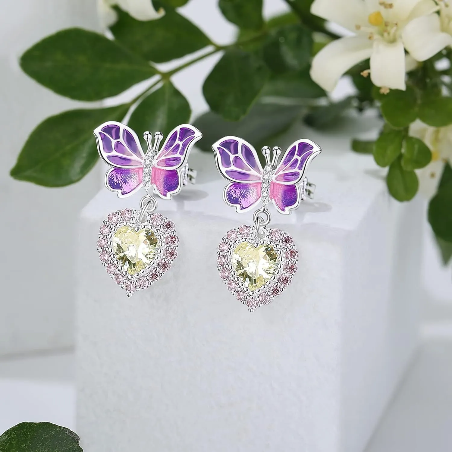 Heart Earrings, Silver Plated Enamel Bow Knot Earrings, Heart Crystal Earrings For Women Fashion Jewelry