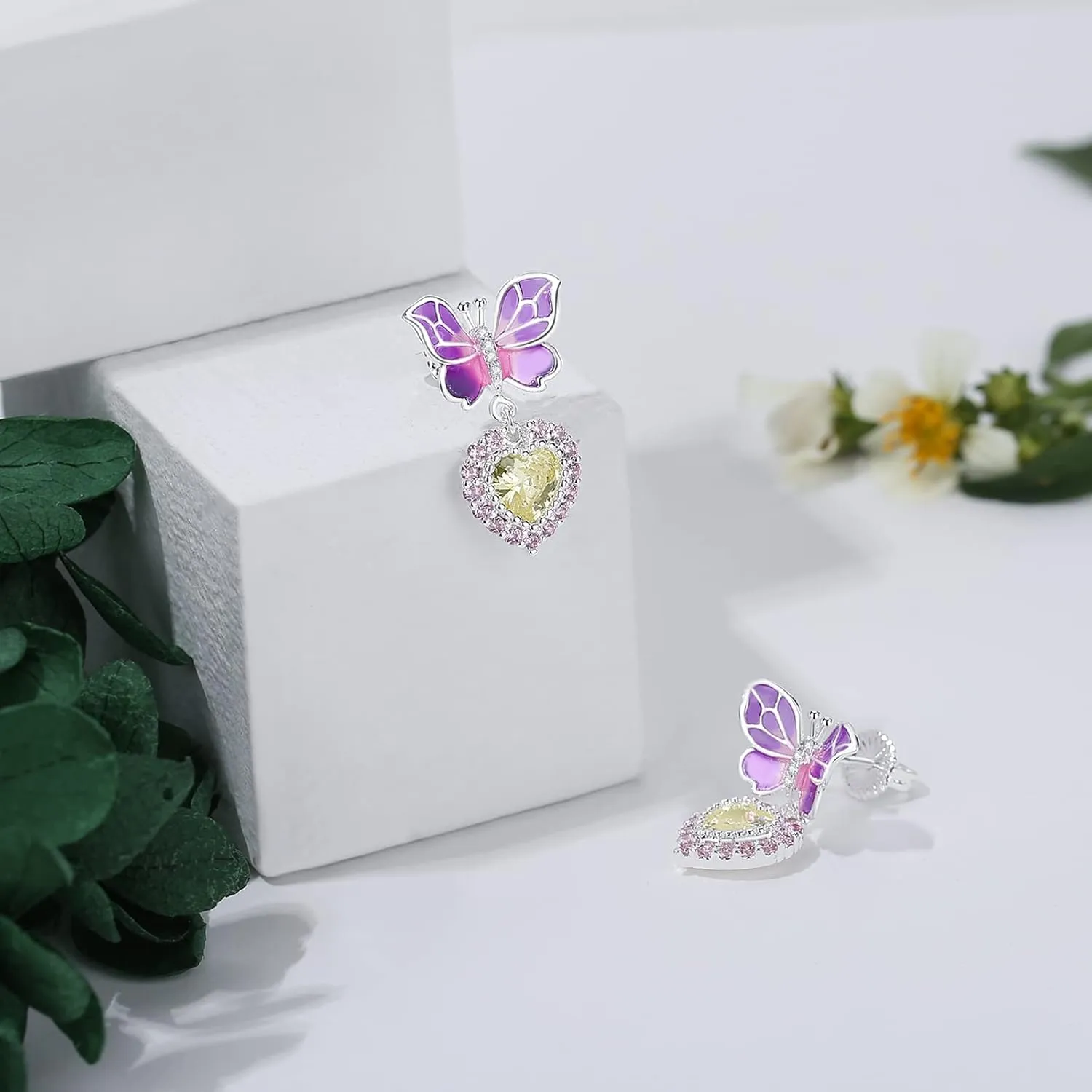Heart Earrings, Silver Plated Enamel Bow Knot Earrings, Heart Crystal Earrings For Women Fashion Jewelry