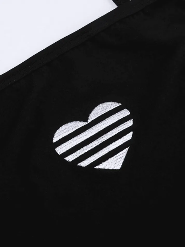 Heart Embroidered Stripe Crop Cami Top
