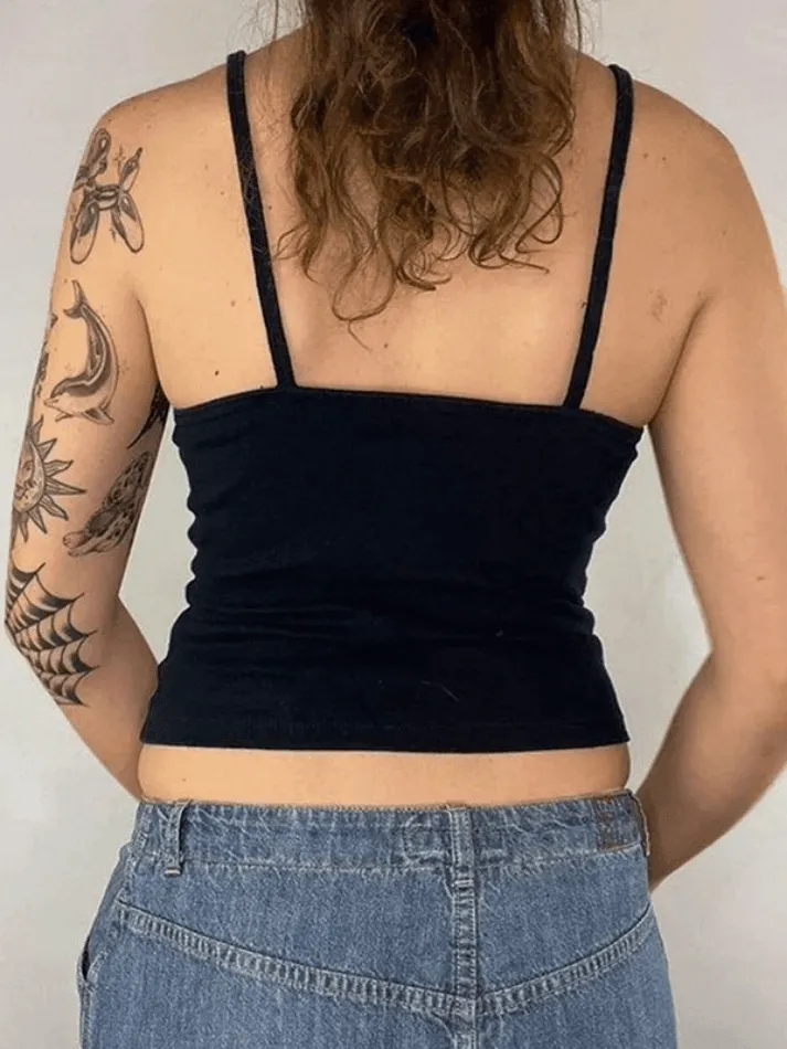 Heart Embroidered Stripe Crop Cami Top