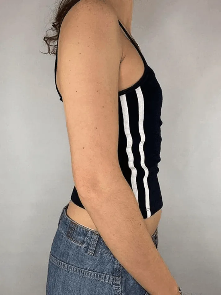 Heart Embroidered Stripe Crop Cami Top