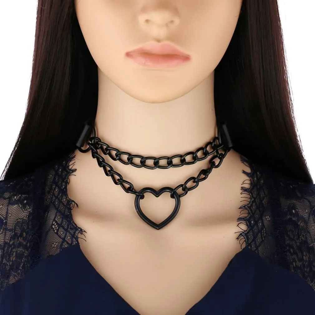 Heart Leather Choker Punk PU Necklace Goth Choker Soft Collar Chain for Women Girls Gifts