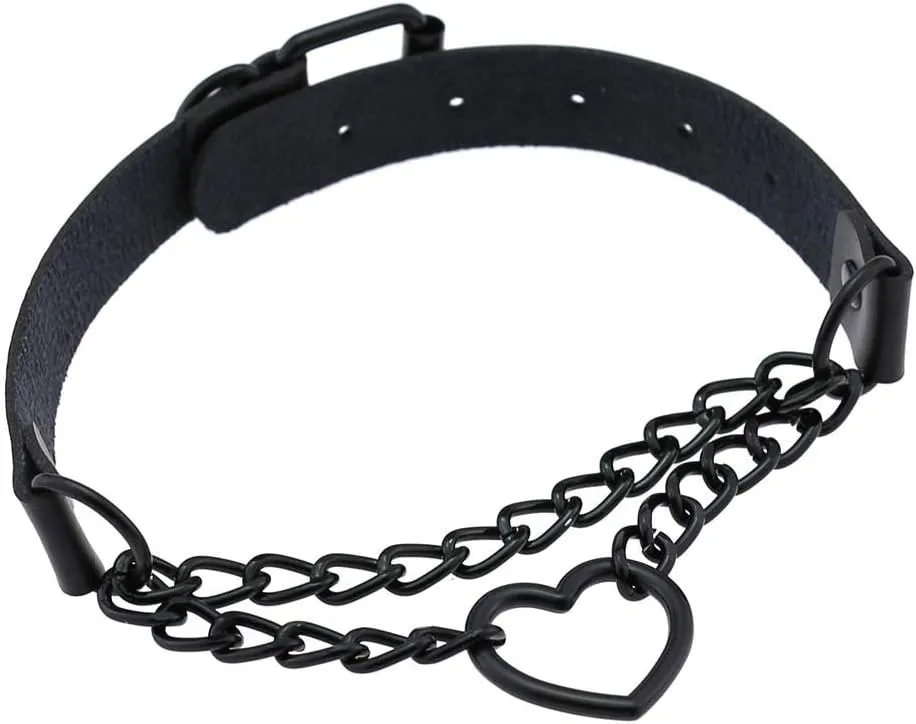 Heart Leather Choker Punk PU Necklace Goth Choker Soft Collar Chain for Women Girls Gifts