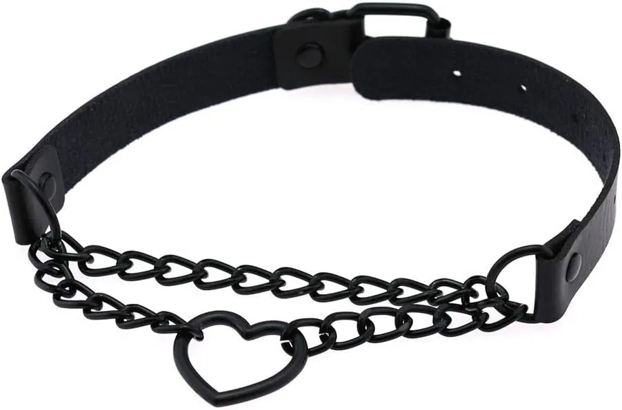 Heart Leather Choker Punk PU Necklace Goth Choker Soft Collar Chain for Women Girls Gifts