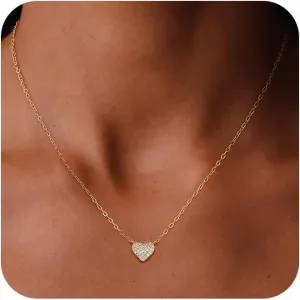 Heart Necklace for Women 14K Gold Plated Heart Pendent Necklaces Cuban Link Paperclip Choker CZ Charm Tarnish Free Gold Jewelry Gifts for Women