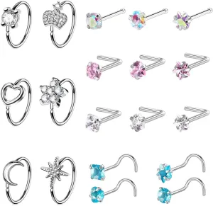 Heart-shaped Nose Rings L Shape Nose Studs Nose Rings Hoop Surgical Stainless Steel Studs Screw Set Body Piercing Jewelry For Women Men