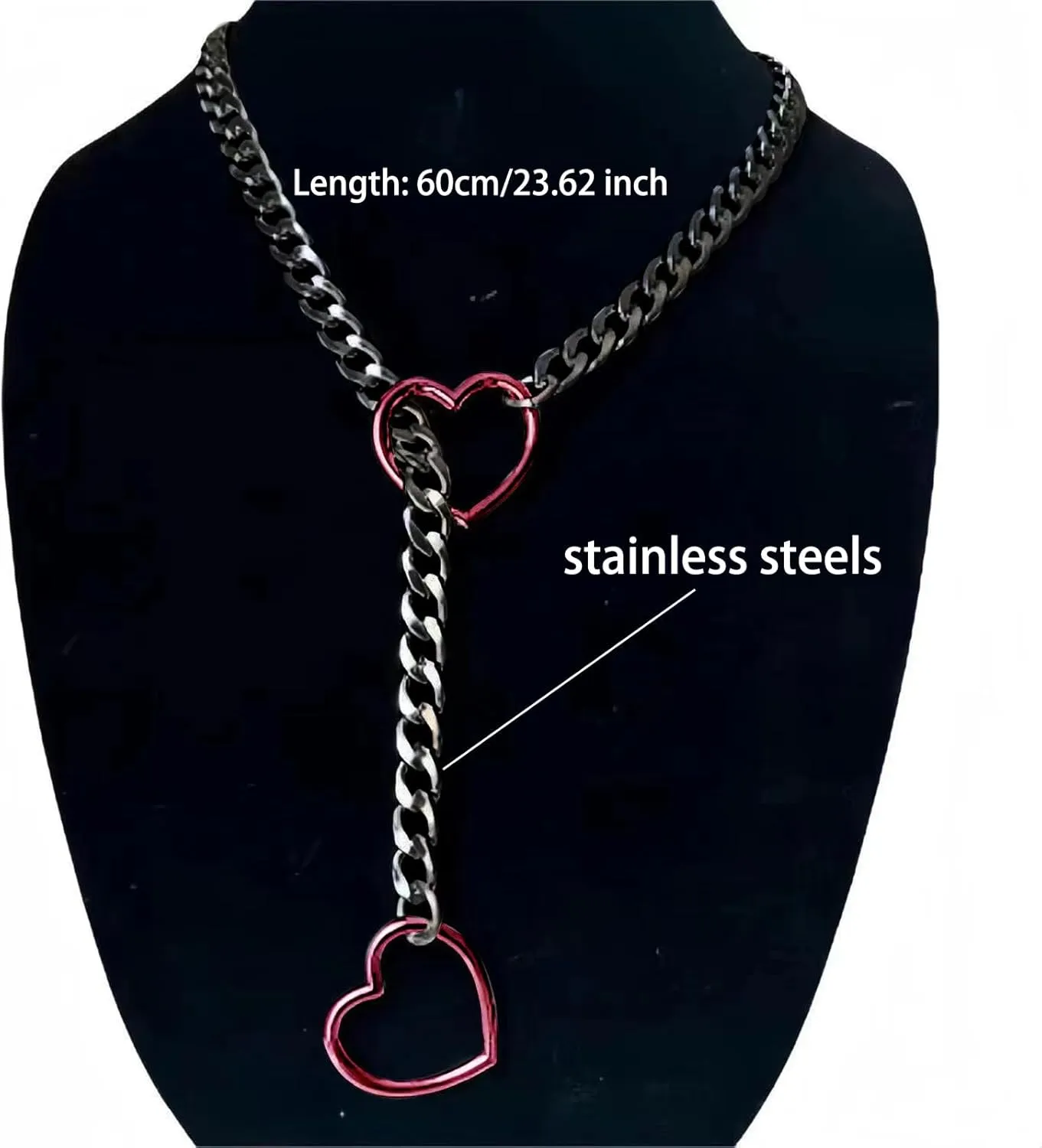 Heart Slip Chain Necklace Cuban Long Chain Affection Link Necklace Submissive Collar Chokers for Women