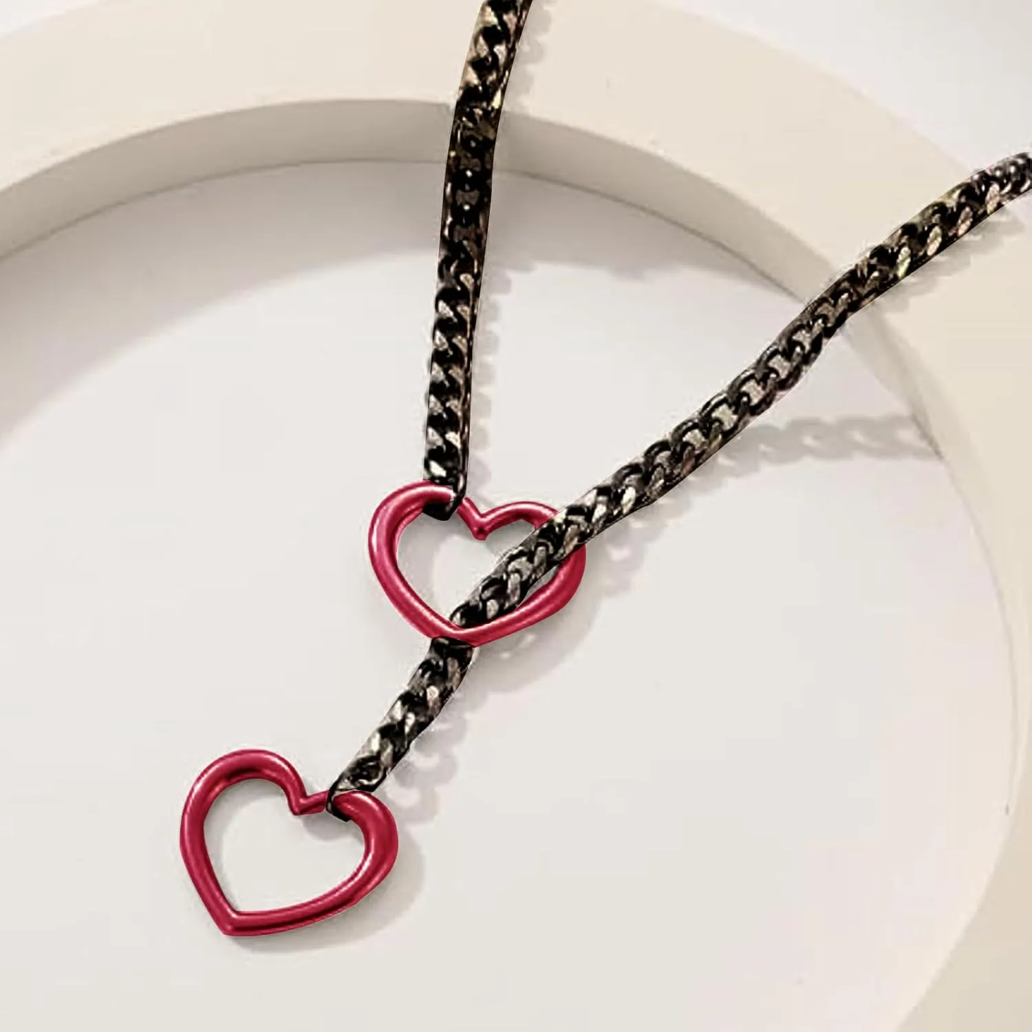 Heart Slip Chain Necklace Cuban Long Chain Affection Link Necklace Submissive Collar Chokers for Women