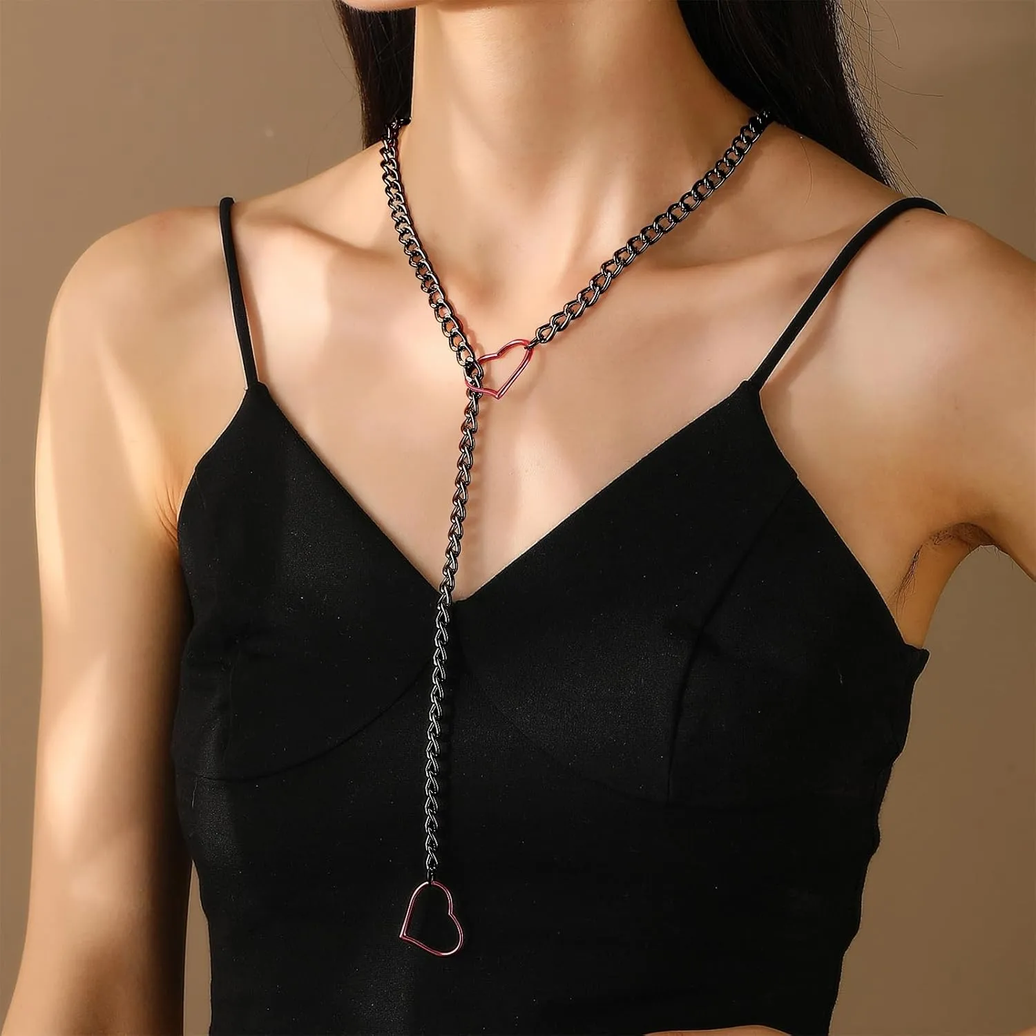 Heart Slip Chain Necklace Cuban Long Chain Affection Link Necklace Submissive Collar Chokers for Women