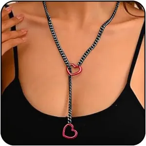 Heart Slip Chain Necklace Cuban Long Chain Affection Link Necklace Submissive Collar Chokers for Women