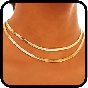 Herringbone Chocker Necklace for Women Dainty Gold Snake Chain Necklace Layered Flat Necklace