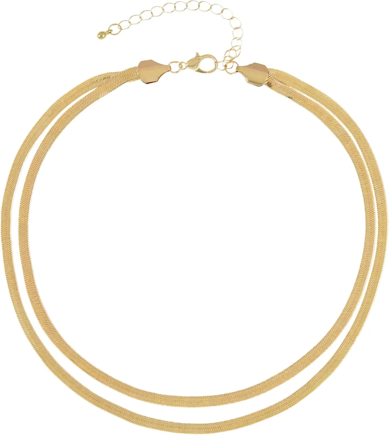 Herringbone Chocker Necklace for Women Dainty Gold Snake Chain Necklace Layered Flat Necklace
