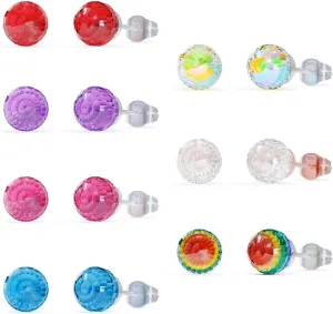 HETICA 7 Pairs Crystal Earrings for Women - Crystal Ball Earrings 925 Silver Stud Earrings Hypoallergenic Crystal Stud Earrings Set Rainbow Stud Earrings Weekly Earring Seven Day Earring Set
