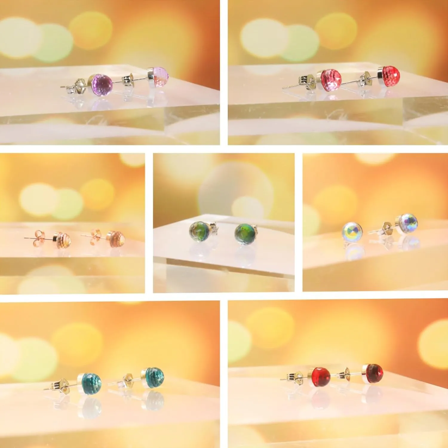 HETICA 7 Pairs Crystal Earrings for Women - Crystal Ball Earrings 925 Silver Stud Earrings Hypoallergenic Crystal Stud Earrings Set Rainbow Stud Earrings Weekly Earring Seven Day Earring Set