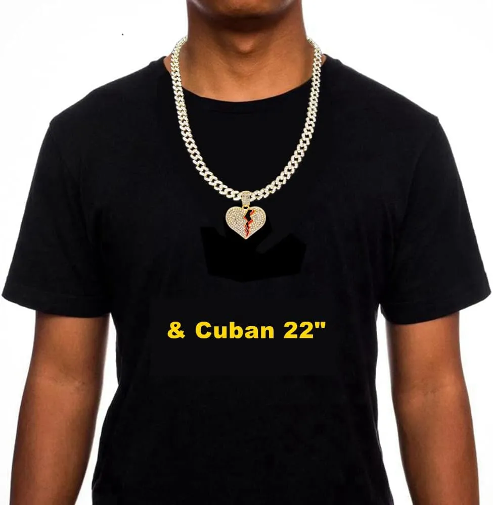 HH BLING EMPIRE Iced Out Broken Heart Chain Necklace for Men Women, Silver Gold Heart Pendant with Rope | Tennis | Cuban Link Chains, Hip Hop Rapper Chain Necklaces