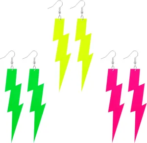 Hicarer 3 Pair 80s 90s Neon Earrings for Women Fluorescent Earring Retro Pendant Acrylic Drop Dangle for Glow Party Outfit