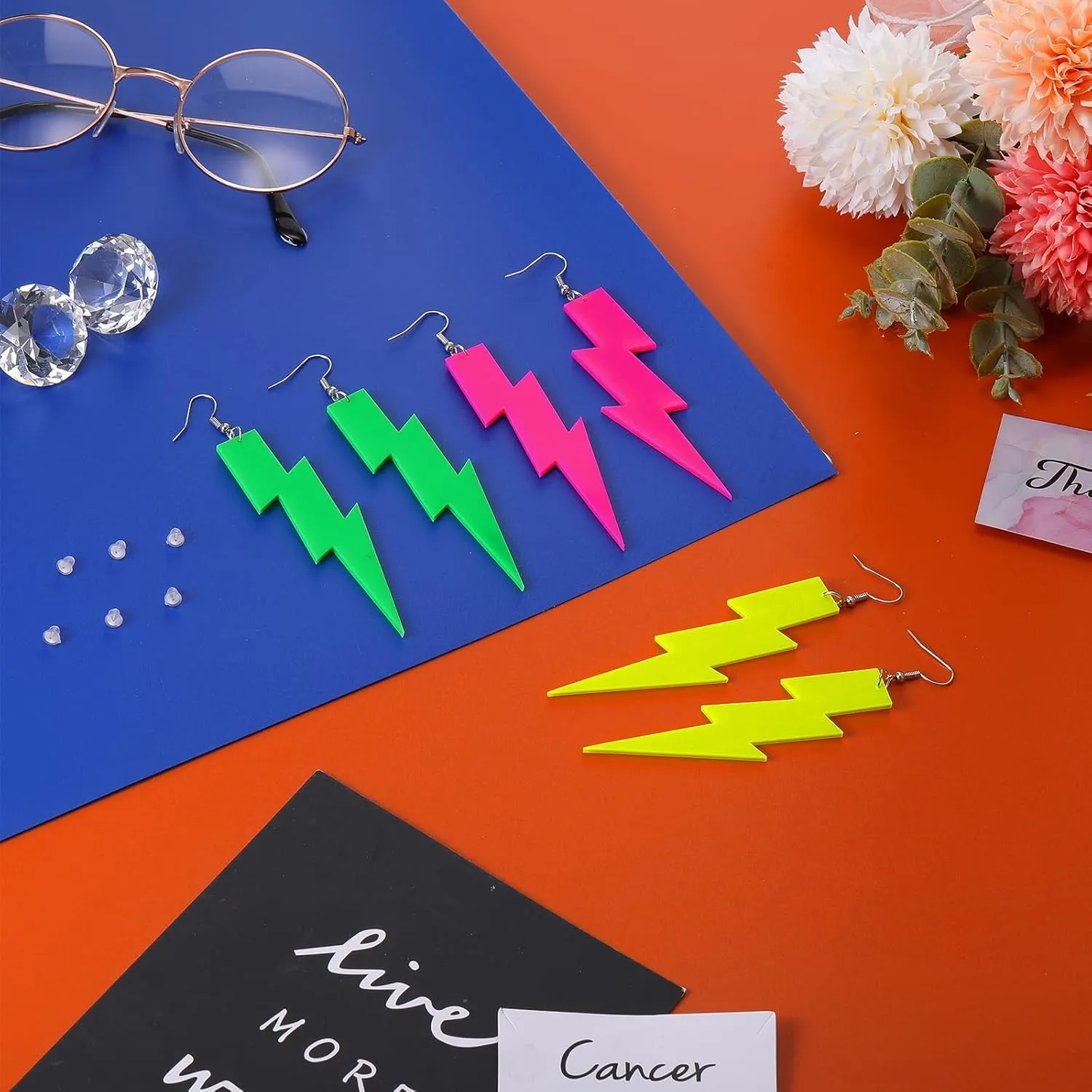 Hicarer 3 Pair 80s 90s Neon Earrings for Women Fluorescent Earring Retro Pendant Acrylic Drop Dangle for Glow Party Outfit