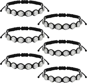 Hicarer 6 Pcs Saint Benedict Bracelets Protection Adjustable Handmade Black Cord Religious Jewelry ST Benedict Medal Rosary Wrist Bracelet Serenity Blessing Catholic Gifts for Women Men