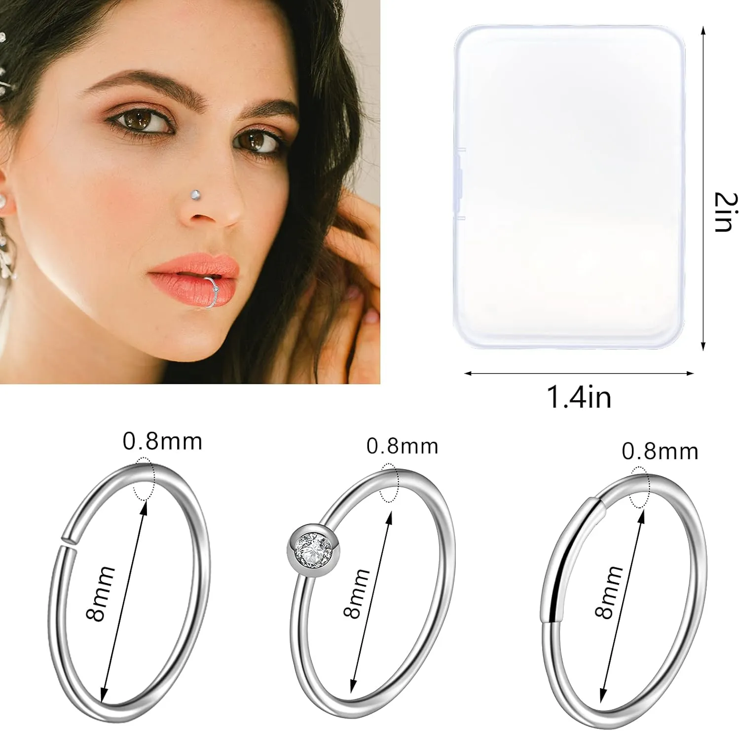 Hicdaw 60 Pcs Nose Rings for Women Nose Rings Hoops 20G Nose Piercings Jewelry for Women Men Screw Hypoallergenic Surgical Steel Nose Ring Studs