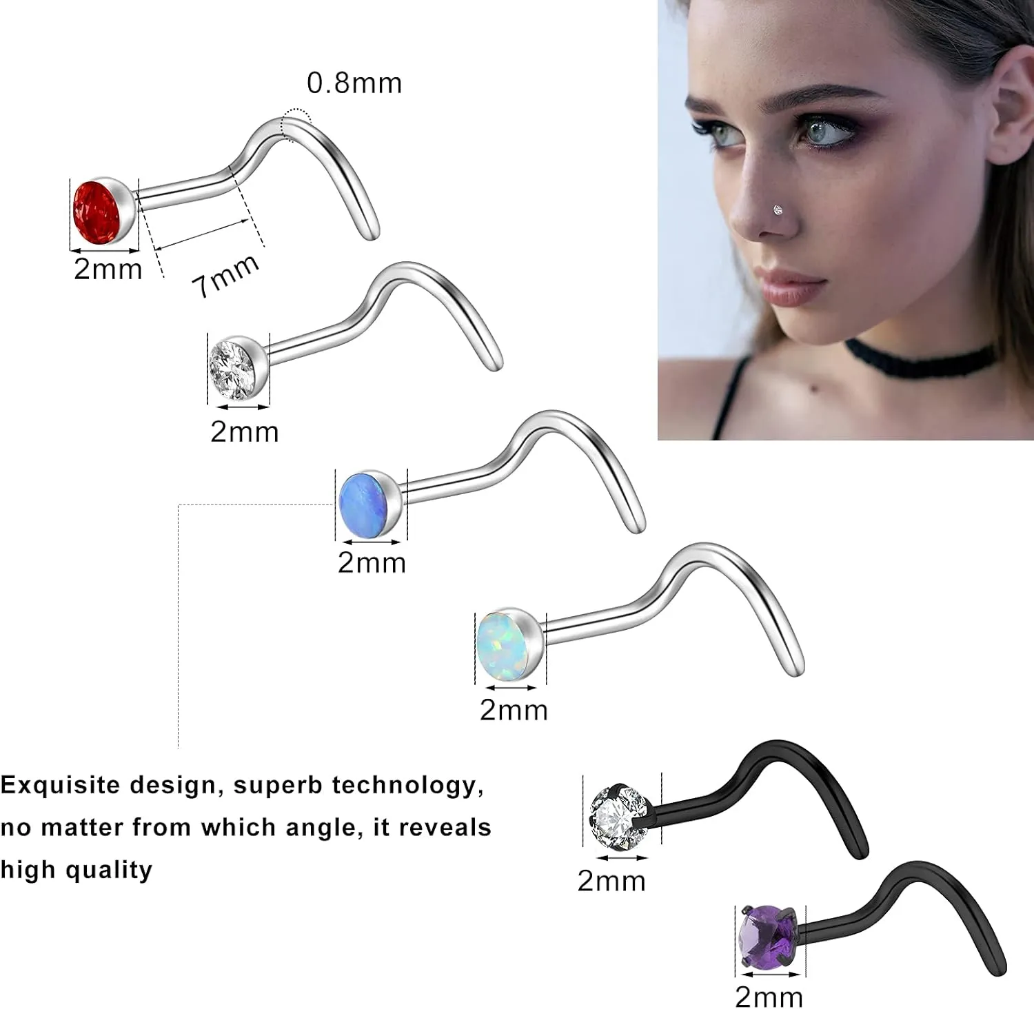 Hicdaw 60 Pcs Nose Rings for Women Nose Rings Hoops 20G Nose Piercings Jewelry for Women Men Screw Hypoallergenic Surgical Steel Nose Ring Studs