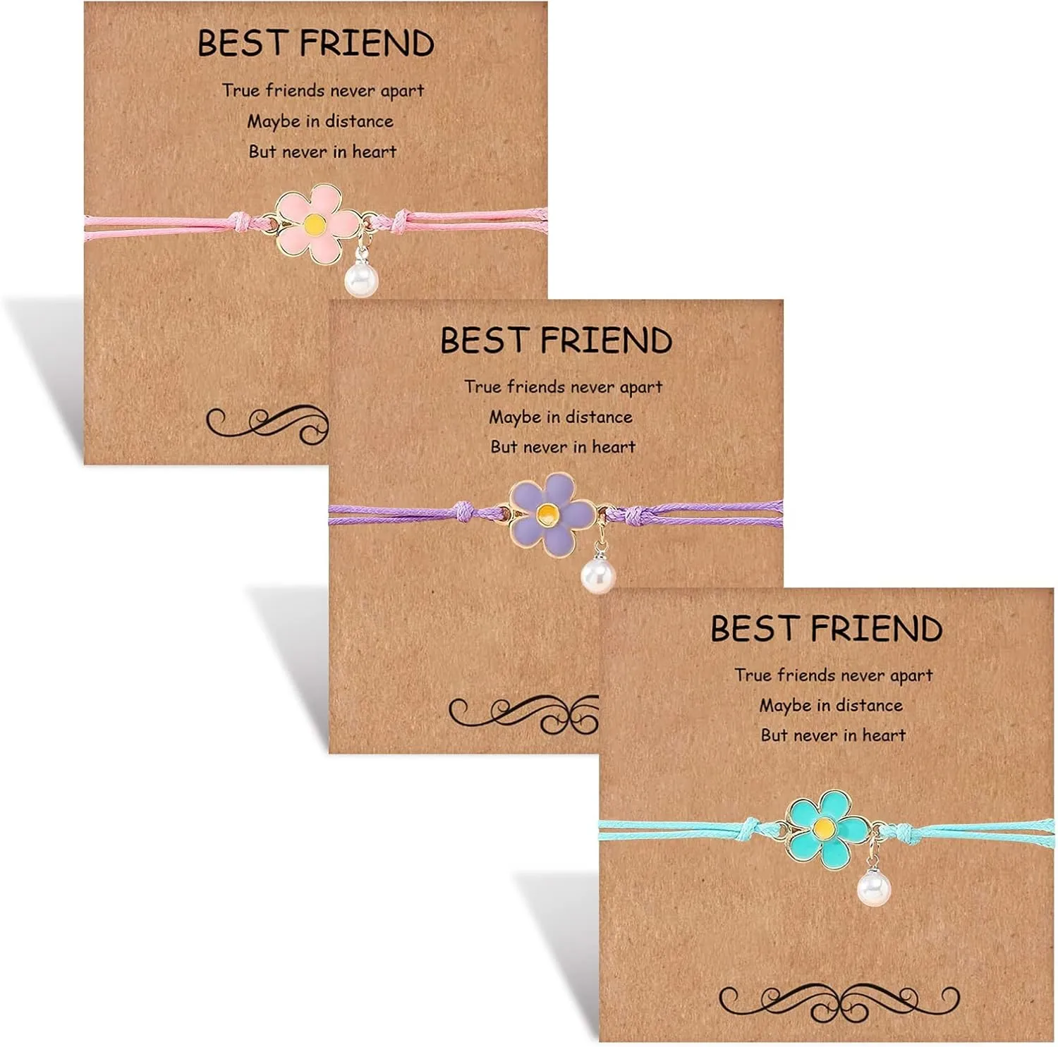HOHOTANG Best Friend Bracelets for 3, Friendship Bff Matching Heart Bracelet for Women, Trio Bracelets Adjustable Birthday Jewelry Gifts for Best Friends