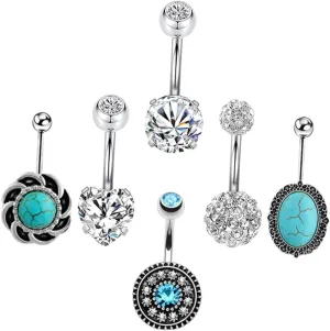 Homoyoyo Unique Navel Piercing Rings 6pcs Zircon Belly Jewelry Stylish Belly Button Accessories for Parties Beaches
