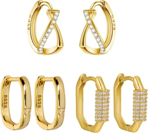 Hoop Earrings for Women, 3/4 Pairs Small S925 Earrings Sterling Silver Earrings
