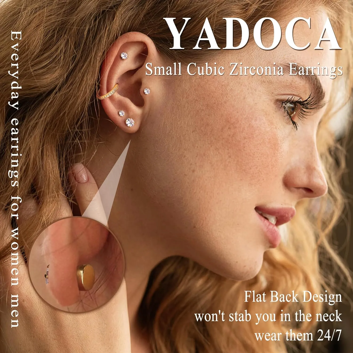 Hoop Stud Earrings Set for Multiple Piercing - Hypoallergenic Surgical Steel Earrings 14K Gold Plated Small Cartilage Huggie Hoop Earrings Flat Back Earrings for Women Men