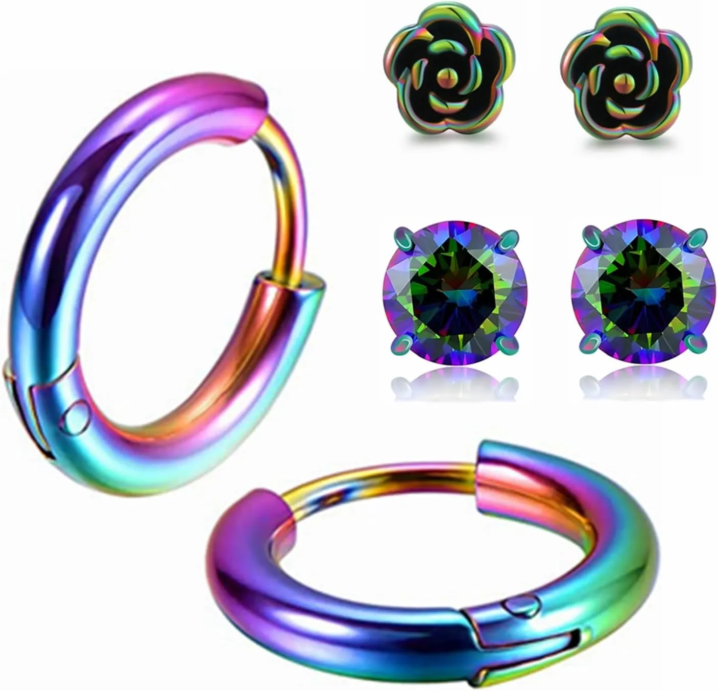 Hopply Surgical Stainless Steel Earrings for Sensitive Ears Hypoallergenic 20G Hoop Earrings for Women Men Flower Cubic Zirconia Flat Back Earrings Cartilage Earrings Hoop Stud