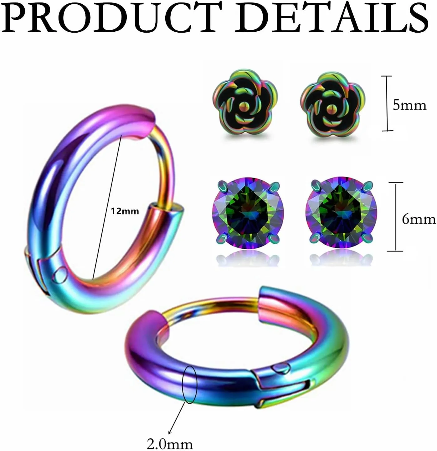 Hopply Surgical Stainless Steel Earrings for Sensitive Ears Hypoallergenic 20G Hoop Earrings for Women Men Flower Cubic Zirconia Flat Back Earrings Cartilage Earrings Hoop Stud