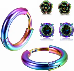 Hopply Surgical Stainless Steel Earrings for Sensitive Ears Hypoallergenic 20G Hoop Earrings for Women Men Flower Cubic Zirconia Flat Back Earrings Cartilage Earrings Hoop Stud