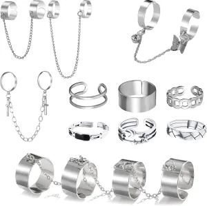 HUASAI Chain Rings for Women Punk Rings with Chains Open Finger Rings Set Gothic Stackable Knuckle Midi Rings HUASAI Chain Rings for Women Punk Rings with Chains Open Finger Rings Set Gothic Stackable Knuckle Midi Rings