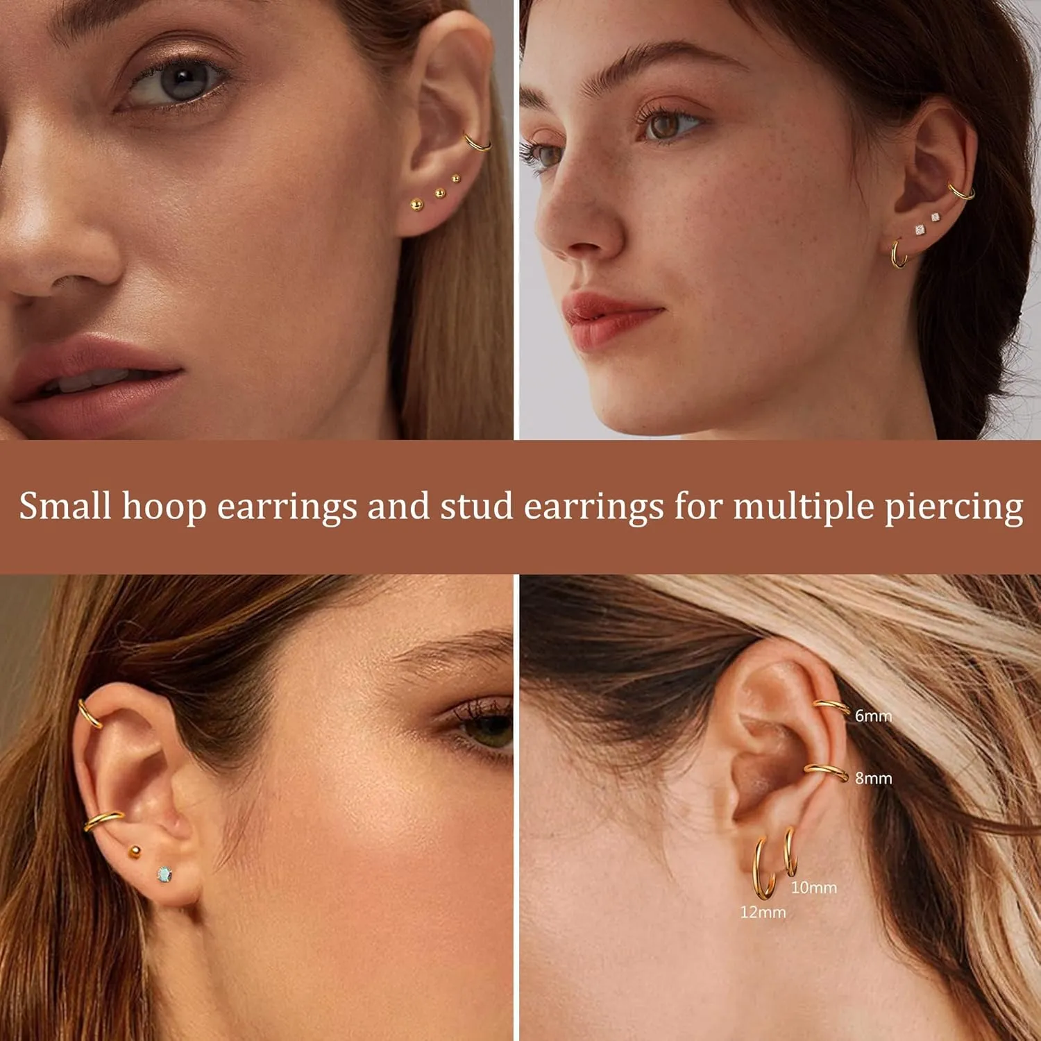 Hypoallergenic Surgical Steel Earrings for Sensitive Ears 14K Gold Stainless Steel Flat Back Earrings for Women Men Small Titanium Earring Flatback Stud Hoop Cartilage Earring Set for Multiple Piercing