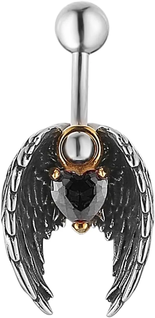 HZMAN Belly Button Rings for Women 14G Surgical Steel Belly Rings Gothic Crystal Love Heart Belly Rings Navel Piercing Jewelry