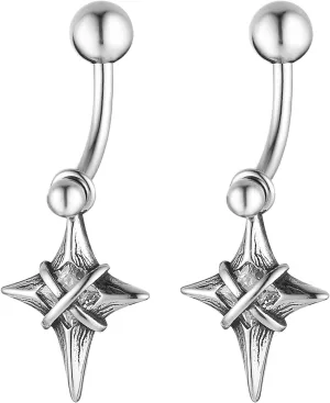 HZMAN Belly Button Rings for Women 14G Surgical Steel Belly Rings North Star Belly Rings Navel Piercing Jewelry