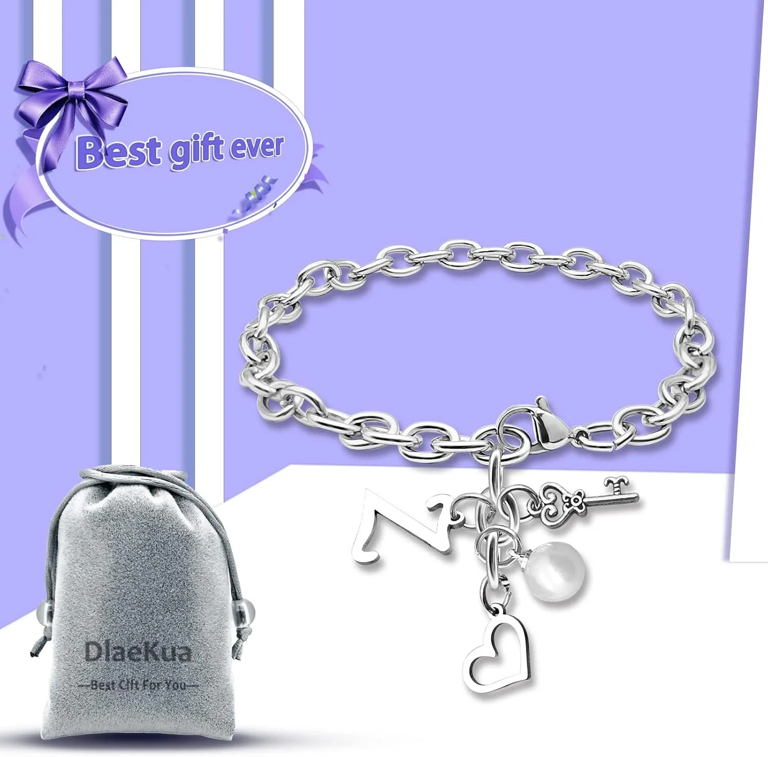 Initial A-Z Bracelets Gift for Women Girls Stainless Steel Chain Bracelet 26 Alphabet Jewelry Gifts for Birthday Anniversary Letter Bracelet Monogram Gifts for Sister Friend Girlfriends Mom 8.26 Inch