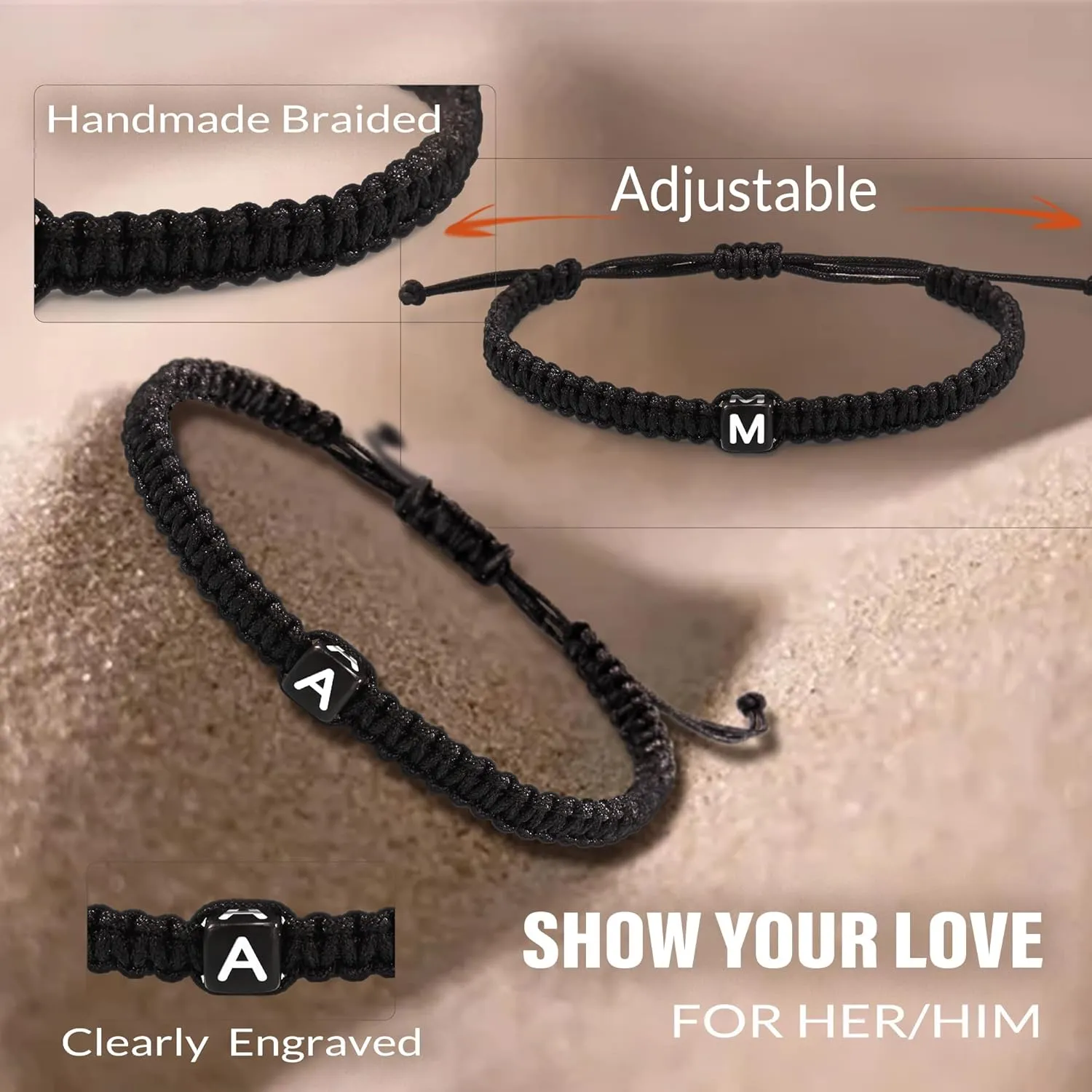 Initial Bracelets for Women Men Gifts for Her Teen Girl Best Friend Birthday Graduation Dainty Braided Bracelets Letter A-Z Charm Adjustable Link Mother's Day Jewelry Mom Christmas Gifts Valentine's Day Jewelry