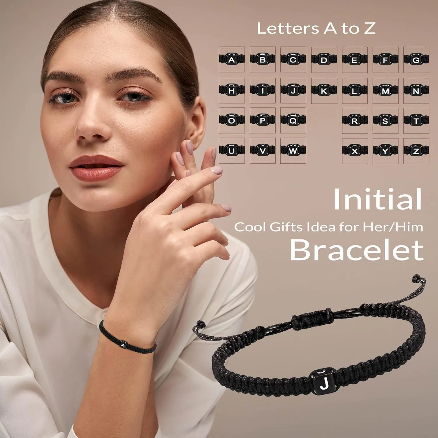 Initial Bracelets for Women Men Gifts for Her Teen Girl Best Friend Birthday Graduation Dainty Braided Bracelets Letter A-Z Charm Adjustable Link Mother's Day Jewelry Mom Christmas Gifts Valentine's Day Jewelry
