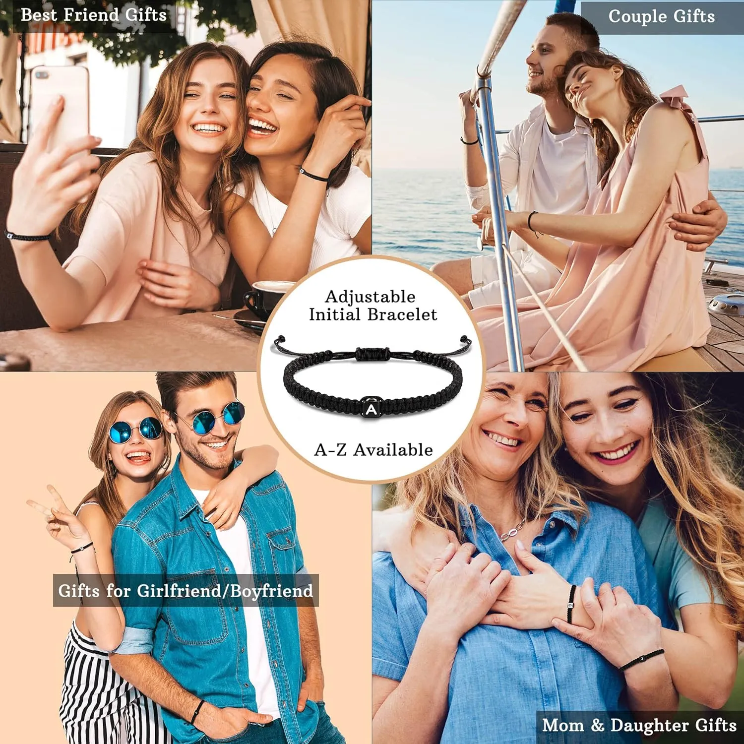 Initial Bracelets for Women Men Gifts for Her Teen Girl Best Friend Birthday Graduation Dainty Braided Bracelets Letter A-Z Charm Adjustable Link Mother's Day Jewelry Mom Christmas Gifts Valentine's Day Jewelry