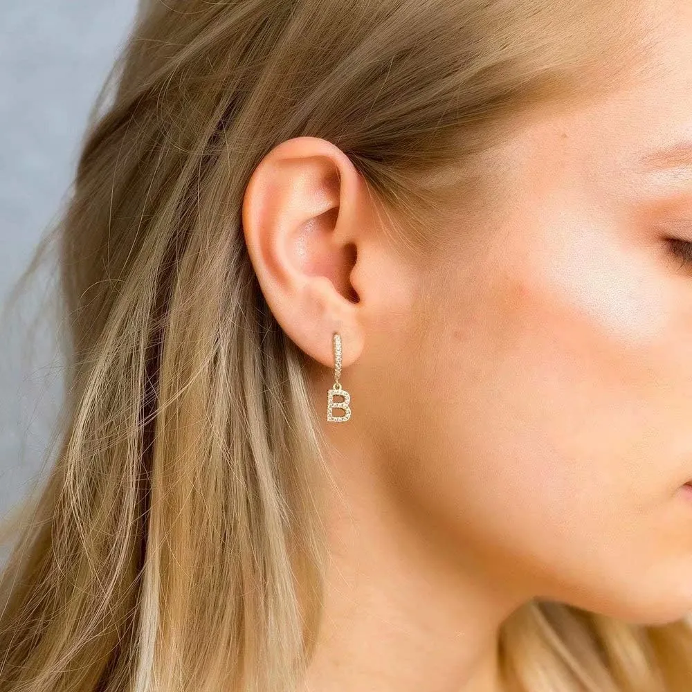 Initial Earrings for Women, 925 Sterling Silver Post Hypoallergenic Small Huggie Hoop Earrings Gold Plated Cubic Zirconia Initial Earrings Jewelry