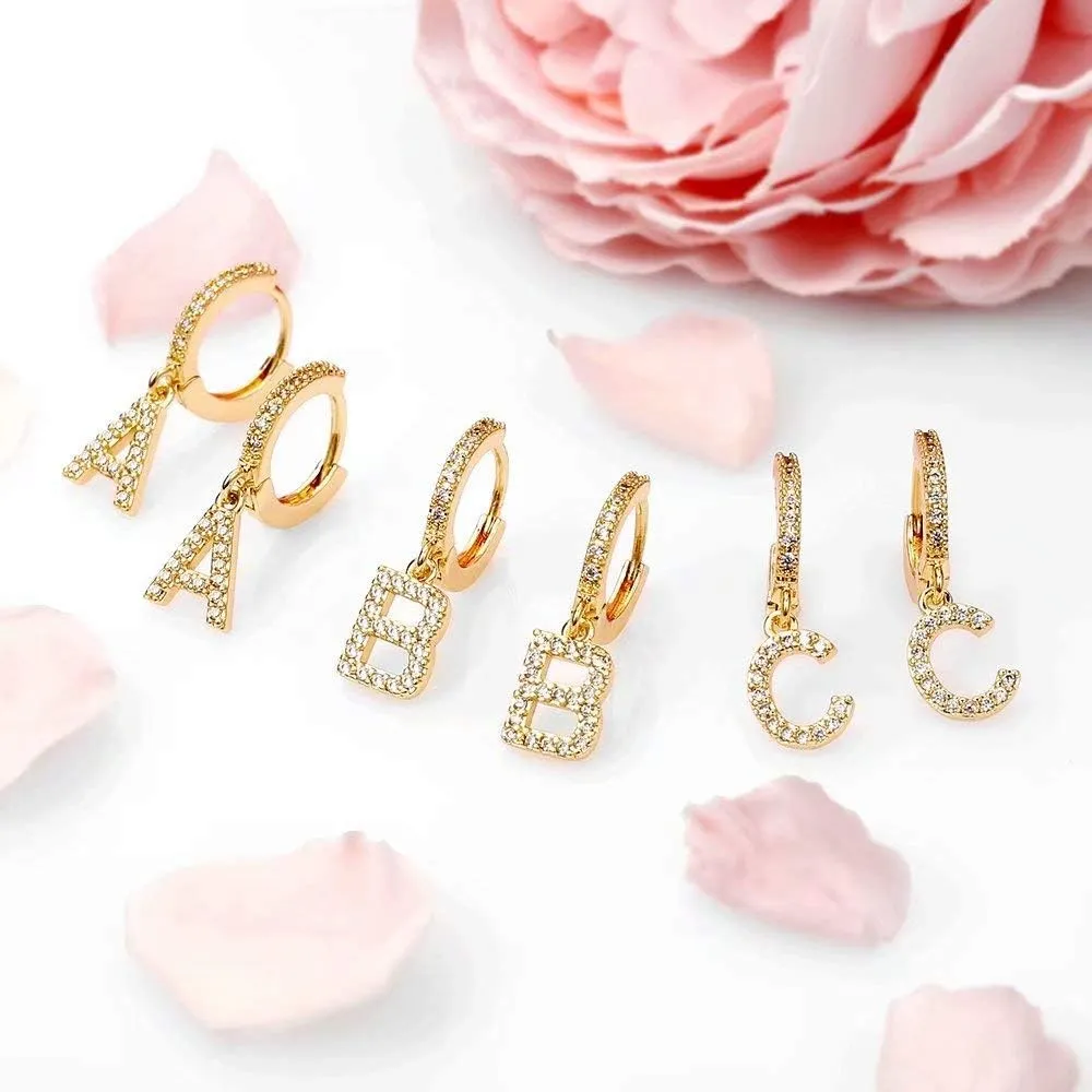 Initial Earrings for Women, 925 Sterling Silver Post Hypoallergenic Small Huggie Hoop Earrings Gold Plated Cubic Zirconia Initial Earrings Jewelry