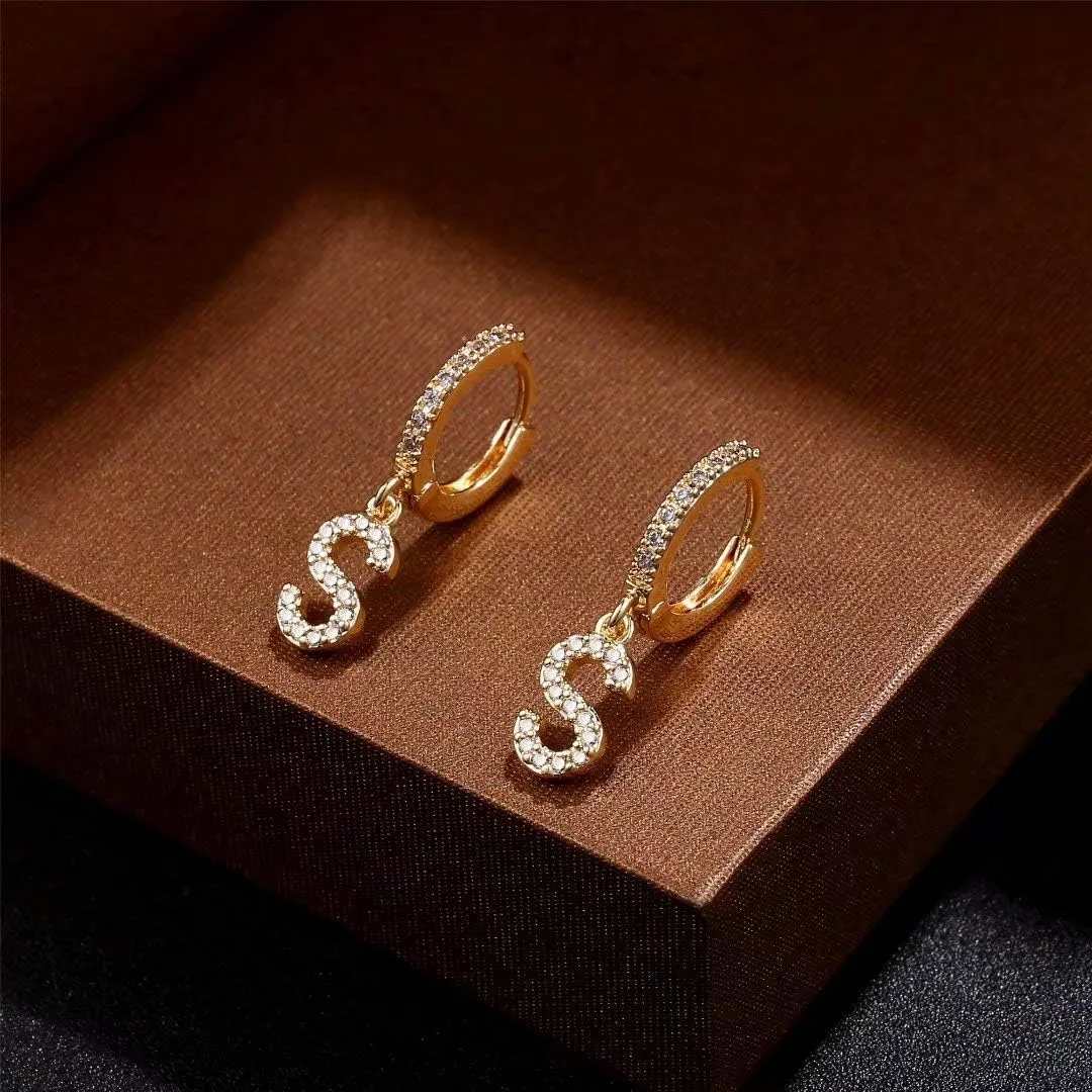 Initial Earrings for Women, 925 Sterling Silver Post Hypoallergenic Small Huggie Hoop Earrings Gold Plated Cubic Zirconia Initial Earrings Jewelry
