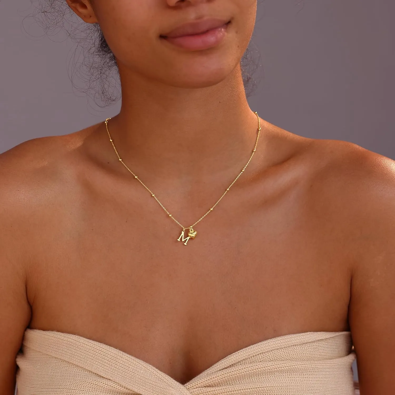 Initial Necklaces for Women,Dainty Letter Necklace 14K Gold Plated Heart Initial Pendant Necklace Simple Gold Choker Necklaces for Women Trendy Cute Heart Name Necklace Gold Jewelry for Women