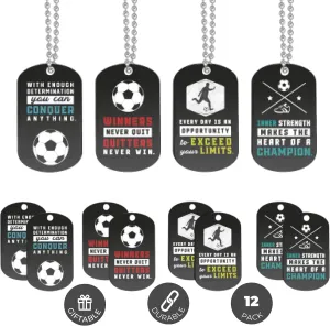 Inkstone Soccer Dogtag Necklaces | Motivational Winners Never Quit, Quitters Never Win | (12 Pack) | Encouraging Gift for Students, Teams, Players