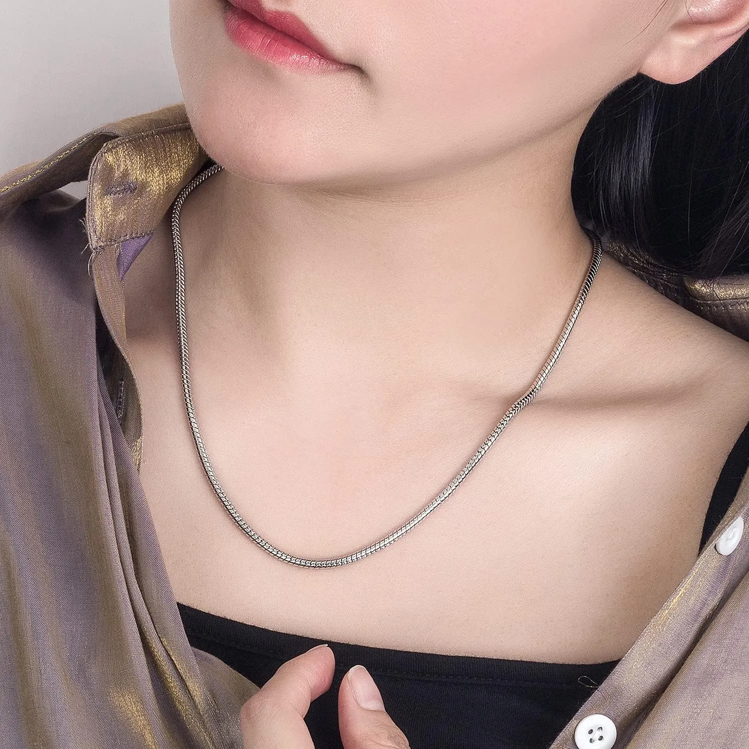 Italy 925 Sterling Silver Snake Chain Necklace Men & Women 3MM-4MM Rolo Link Round Chain Chokers 18 "20" 22 "24" 26 "28" 30" Unisex Fine Jewelry Gift
