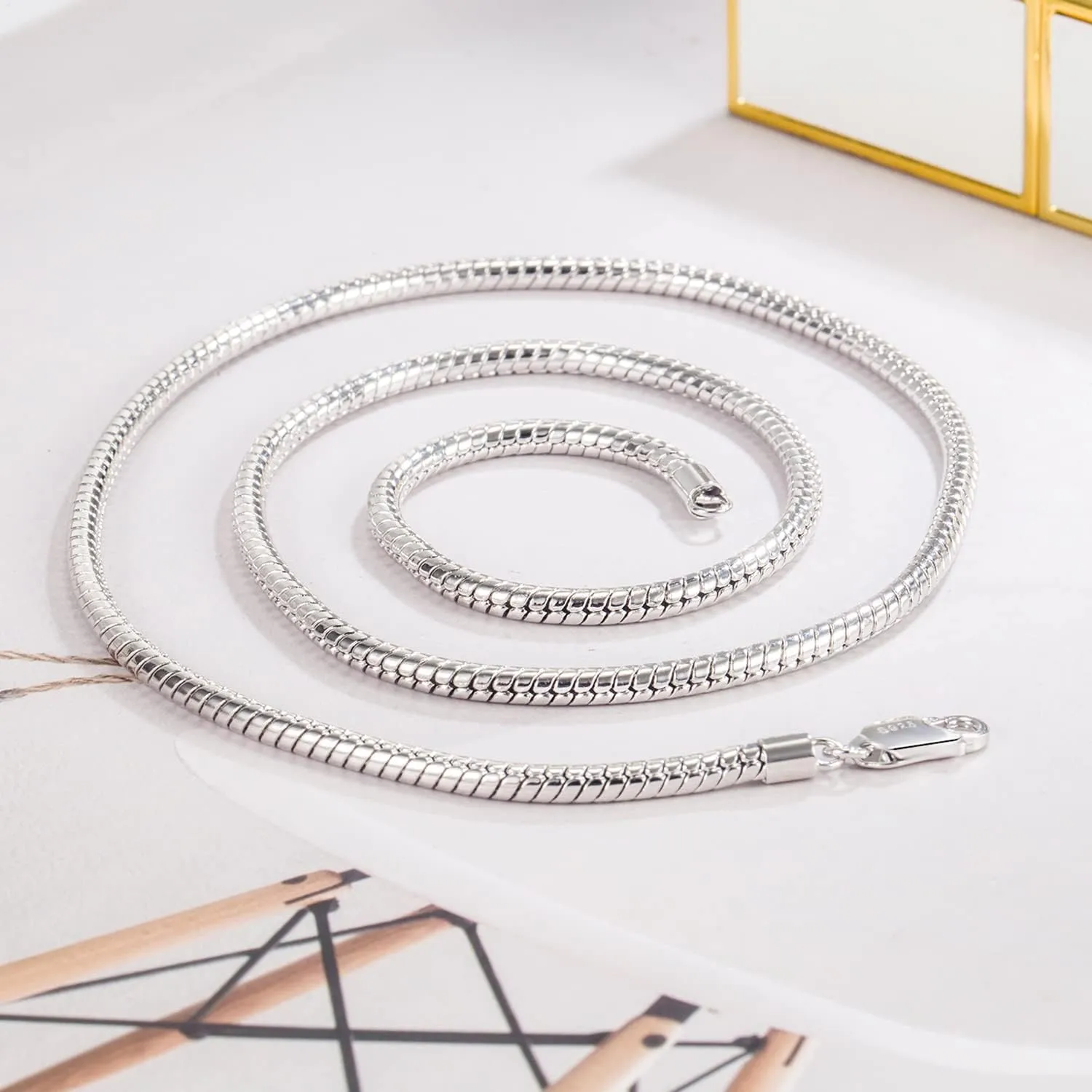 Italy 925 Sterling Silver Snake Chain Necklace Men & Women 3MM-4MM Rolo Link Round Chain Chokers 18 "20" 22 "24" 26 "28" 30" Unisex Fine Jewelry Gift