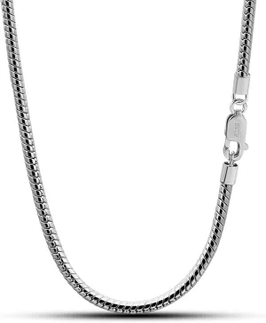 Italy 925 Sterling Silver Snake Chain Necklace Men & Women 3MM-4MM Rolo Link Round Chain Chokers 18 "20" 22 "24" 26 "28" 30" Unisex Fine Jewelry Gift