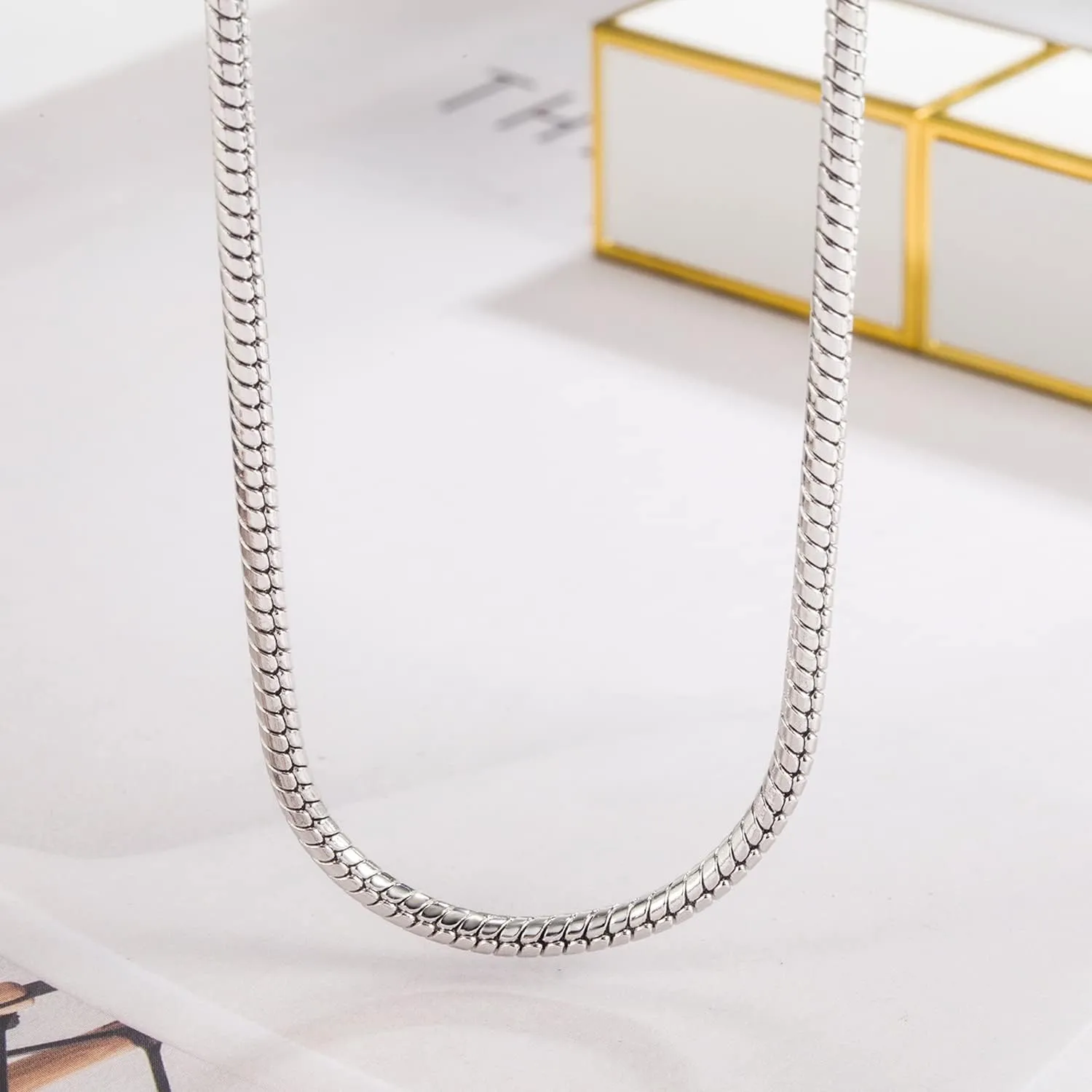 Italy 925 Sterling Silver Snake Chain Necklace Men & Women 3MM-4MM Rolo Link Round Chain Chokers 18 "20" 22 "24" 26 "28" 30" Unisex Fine Jewelry Gift