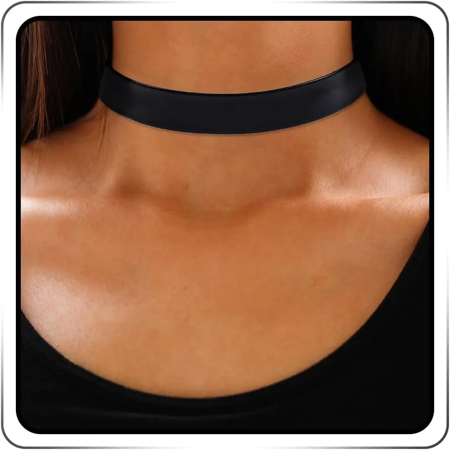 JAKAWIN Black Leather Choker Necklace for Women