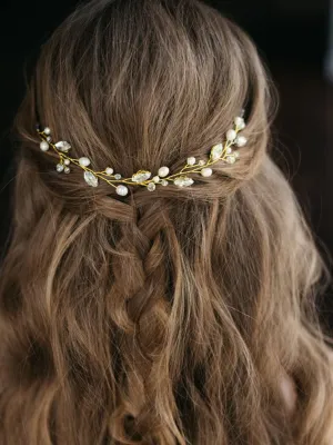 Jakawin Bride Pearl Wedding Hair Vine Rhinestone Hair Piece Crystal Bridal Hair Accessories for Women HV192 (3 Gold)